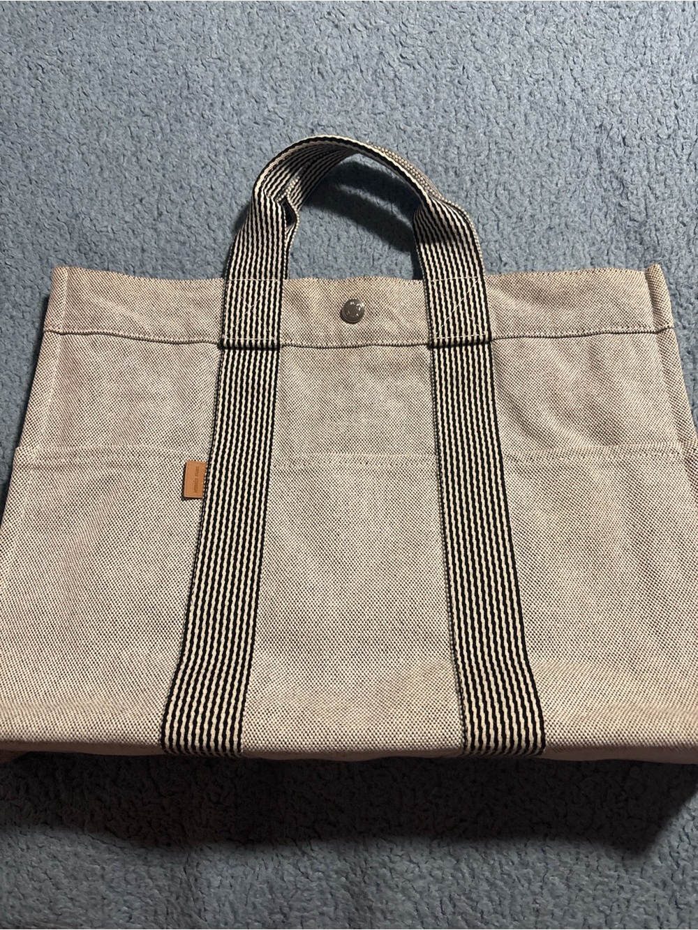 Hermes Canvas Stripe Handle Tote Bag in Beige